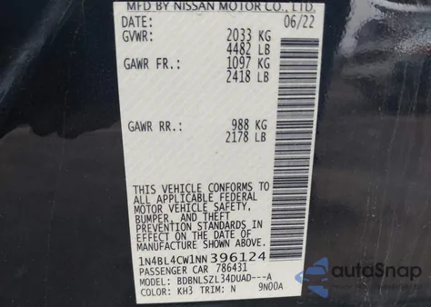 2022 Nissan Altima Sr Intelligent Awd z USA, uszkodzony, nr VIN 1N4BL4CW1NN396124